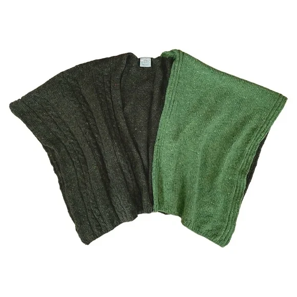 Bonner of Ireland Wool Knit Shawl Two-Tone Green Cape Wrap Made in Ireland - Picture 3 of 8